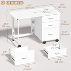 HOMCOM - Bureau d’ordinateur pliable mobile avec 3 tiroirs et roulettes - grain de bois blanc-Six roulettes pivotantes à 360°, dont quatre avec frein, roulent en douceur et restent stables à l’arrêt