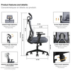 Kopplen - Chaise De Bureau Avec Appui-tête Et Accoudoirs - Gris-Hauteur optimale et stabilité supérieure