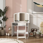 Qaba - Coiffeuse pour enfants avec miroir pliant, tabouret et étagère de rangement - Blanc-Material: MDF 