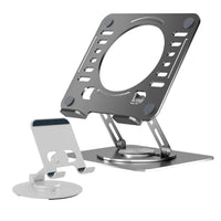 Uncaged Ergonomics - Support pivotant et réglable pour ordinateur portable et téléphone RISE - Argent-Les supports pivotants pour ordinateur portable et téléphone pivotent tous deux à 360 degrés.