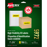 Avery -  Étiquettes voyantes, jaune fluo, laser/jet d'encre, 2-5/8" x 1", 750/pqt-Faciles à personnaliser avec les gabarits et les dessins gratuits dans le logiciel Création et impression en ligne Avery