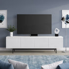 Hudson&Canal - Meuble TV Whitman pour téléviseurs jusqu'à 75" - Blanc-Fabriqué en acier robuste, en MDF et en PVC avec une finition blanche artisanale