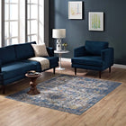 Modway - Minu Treillis floral vieilli Tapis de comédie 8 pi l x 10 pi L - Bleu, Gris, Jaune et Orange-Tissage serré à poil bas
