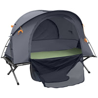 Outsunny - Lit de camp avec tente, matelas pneumatique auto-gonflant et sac de transport pour 1 personne-Ensemble de camping multifonction comprenant une tente de camping, un lit de camp surélevé et un matelas autogonflant  