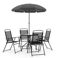 Flash Furniture - Ensemble de jardin couleur noire de 6 pièces avec table, parasol et 4 chaises pliantes-Ensemble de table et chaises