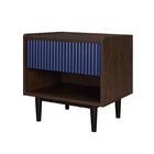 Manhattan Comfort - Table de nuit Duane 20,23" style mid-century moderne - brun foncé et bleu marine-Parfait pour le rangement de chevet, les lampes ou les objets de décoration