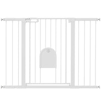 PawHut - Barrière pour animaux extra large 30"-52" avec petite porte - 35"L - Noir-Cette barrière de sécurité pour escaliers permet à la porte de s’ouvrir dans les deux sens