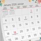 Blueline - 2026 Calendrier mural mensuel Blossom - 8 po x 11 po - Bilingue-Reliure spirale double dorée avec oeillet pour suspendre