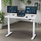 Motionwise - Bureau ergonomique assis-debout à moteur unique série M1 - Blanc-Espace de travail spacieux : Profitez d’un plateau solide de 24 po x 48 po recouvert d’un stratifié protecteur de type grain de bois. Cette surface en bois (panneau de particules) offre suffisamment d’espace pour accueillir deux moniteurs, des ordinateurs portables, des imprimantes et d'autres essentiels pour demeurer organisé et productif