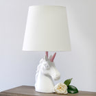 Simple Designs - Lampe de table - Licorne rose et blanche scintillante-Abat-jour en tissu fuselé blanc