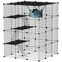 PawHut - Cage pour chat d’intérieur 4 niveaux DIY pour 1 à 3 chats avec portes et hamac-Le design spacieux à quatre niveaux offre suffisamment d’espace pour plusieurs chats 
