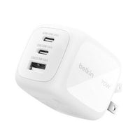 Belkin - Chargeur mural BoostCharge Pro 70 W GaN à 3 ports USB-Chargez rapidement votre iPhone 16 Pro de 0 à 50 % en 27 minutes, votre Samsung S25 de 0 à 50 % en 26 minutes, ainsi que votre Chromebook, iPad Air 13 et MacBook Air 13