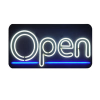 Futech - Enseigne ouverte à LED - 22 po L x 12 po H - Blanc/Bleu-Néon blanc avec soulignement bleu
