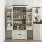 HOMCOM - Armoire de cuisine 64 po avec portes et tiroirs - blanc vieilli-Armoire à quatre niveaux et deux tiroirs maximisent les possibilités de rangement 