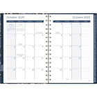 Mead - Agenda hebdomadaire/mensuel Caprice floral 2026 - 8-1/2 po H x 5 1/2 po l - bleu - bilingue-Un mois sur 2 pages avec des blocs quotidiens non lignés pour la planification ouverte, plus une section pour les notes et des calendriers de référence des mois passés / futurs