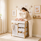 Qaba - Table à langer pour bébé avec matelas imperméable, 3 tiroirs et grand panier-Cadre en pin massif offre un support stable et sans oscillation pour le change  
