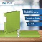 Davis Group Super économie, Reliure à anneaux ronds 1.5 po, paquet de 6 – Vert Lime-Polypropylène sans PVC