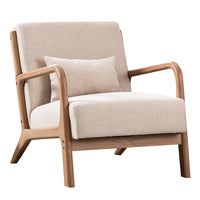 Ebello - Hertford Fauteuil d’appoint 26 po bois massif milieu de siècle avec coussin extra, beige-Coussins garnis de mousse haute densité