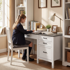 HOMCOM - bureau exécutif style ferme 54 po avec tiroir pour dossiers - grain de bois blanc-La construction robuste supporte jusqu’à 117 lb et inclut une fonction de sécurité anti-basculement
