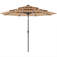 Outsunny - Parasol de patio avec lumières solaires et housse - 9,3 pi - kaki-Parasol d'extérieur de 9,3 pi pour offrir de l'ombre et vous protéger du soleil