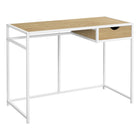Monarch Specialties - 7575 Bureau 42 po - Naturel/Metal Blanc-Bureau d'ordinateur avec 1 petit tiroir de rangement avec une poignée découpée confortable et des glissières de tiroir en métal