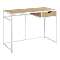 Monarch Specialties - 7575 Bureau 42 po - Naturel/Metal Blanc-Bureau d'ordinateur avec 1 petit tiroir de rangement avec une poignée découpée confortable et des glissières de tiroir en métal