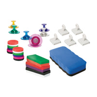 Dowling Magnets - Ensemble d'accessoires pour tableau blanc magnétique-Comprend 6 gros aimants à punaise, 6 aimants à boutons, 5 crochets magnétiques en céramique, 3 gros aimants en bloc et 1 gomme magnétique pour tableau blanc