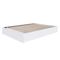 Nexera - Lit Queen tiroirs, Blanc-3 tiroirs montés sur des glissières métalliques peuvent être installés à gauche ou à droite du lit, à votre convenance