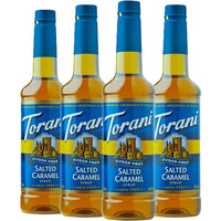 Torani - Sirop caramel salé sans sucre -750 mL - paquet de 4-Plus que simple café : Idéal pour les lattes, les frappes, les thés, les cafés, les milkshakes, les desserts et autres boissons mélangées congelées