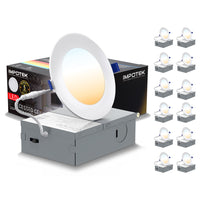 Impotek - Luminaire encastré au plafond DEL 6 po 12W 5CCT gradable – Paquet de 12-Sélection polyvalente de la température de couleur - Élevez l’ambiance de votre pièce avec notre fonctionnalité avancée 5 CCT, vous permettant de choisir la température de lumière parfaite pour n’importe quel cadre. Changez facilement entre les options 2700K, 3000K, 3500K, 4000K et 5000K avec un simple basculement sur la boîte de jonction, adaptant l’atmosphère lumineuse à votre humeur ou à votre décor en toute simplicité