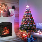 HOMCOM - Arbre de Noël artificiel pré-éclairé optique sapin décoration de vacances avec support-De superbes motifs lumineux prédéfinis sont contrôlés par un bouton pour un scintillement créatif des vacances  