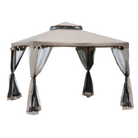 Outsunny - Pavillon de patio 10 pi l x 10 pi L extérieur, abri à toit à 2 niveaux - brun-Tissu en polyester pour bloquer les rayons du soleil nocifs