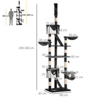 PawHut - Arbre à chat géant 94 po-102 po, tour haute jusqu’au plafond, blanc-Échelles et jouets suspendus pour plus de plaisir 