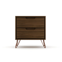 Manhattan Comfort - Table de nuit Rockefeller 20,08" style mid-century moderne à 2 tiroirs - Marron-Table de chevet mi-siècle moderne pour chambre et salon