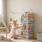 Qaba - Organisateur de rangement pour peluches - 47 x 47 x 132 cm-Le design de cage de zoo blanche transforme le désordre des jouets en une décoration ludique de la chambre
