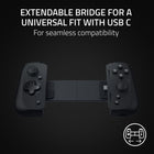 Razer - Kishi V2 USB C Manette Gaming Mobile pour iOS et Android-Adaptation universelle avec pont extensible: Compatibilité parfaite La Razer Kishi V2 dispose d’un pont solide et extensible qui s’adapte parfaitement à tous les nouveaux modèles de smartphone, offrant ainsi un maintien sûr et stable en jeu