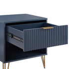 Manhattan Comfort - DUMBO Table de nuit moderne 1 tiroir 51 cm - Bleu Minuit - Lot de 2-Pieds évasés en métal doré élégants ajoutant une touche de design mode et de durabilité