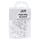 JAM Paper - Punaises colourées - blanches - paquet de 100-Taille : Standard (environ 2,5 cm) | Pointe en acier : idéale pour épingler des notes sur des tableaux en liège et des cabines