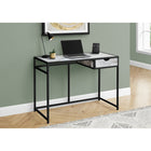 Monarch Specialties - 7571 Bureau 42 po - Faux Marbre Blanc/Metal Noir-Le cadre en métal élancé au fini noir offre une stabilité et contraste avec les panneaux stratifiés faux marbre blanc