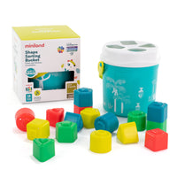 Miniland - Sentir pour apprendre : Seau de tri de formes - Turquoise - Ensemble de 18-Trier des pièces qui aident les petits à reconnaître différentes formes et couleurs