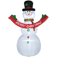 HOMCOM - Bonhomme de neige gonflable - décoration de Noël avec lumières LED-Un bonhomme de neige gonflable de 8 pieds avec chapeau et écharpe tenant une bannière de joyeux Noël impressionne votre famille et vos amis  