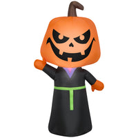 GEMMY - Tête de citrouille gonflable d'Halloween avec faucheuse - 107 cm-S'illumine grâce à une lumière LED brillante et économe en énergie