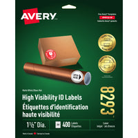 Avery - 8293 Étiquettes d'identification haute visibilité, rond, blanc mat, laser/jet d'encre, 1-1/2" diam - paquet de 400-Étiquettes voyantes pour mettre en valeur les messages importants