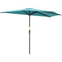 Outsunny - Parasol demi-rond pour patio avec manivelle et évent - 9,8 pi - bleu clair-Parasol pratique pour offrir plus d’ombre
