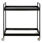 Hudson&Canal - Chariot-bar Cooper 33" de largeur - Bronze noirci-Comprend un plateau et une étagère en verre trempé