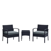 Manhattan Comfort - Ensemble de salon de patio moderne Noli pour 2 personnes avec table d’appoint - noir et gris - ensemble de 3 pièces-Ensemble de patio moderne 3 pièces avec 2 fauteuils et 1 table d’appoint