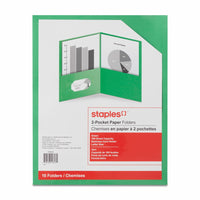 Staples - Portfolio à deux pochettes - vert - paquet de 10-Idéal pour organiser vos projets, présentations ou documents  