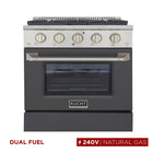 Kucht - 30 po Série KDF Cuisinière Pro Style au gaz naturel - Acier inoxydable/Gris ciment-Éléments de cuisson doubles offrant une performance puissante : 3 000 watts (base) et 850 watts (haut), avec un gril de 3 500 watts pour une chaleur intense