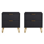 Manhattan Comfort - DUMBO 20,07" Table de nuit moderne à 2 tiroirs - Noir - Lot de 2-Moderne-contemporain avec une touche de glamour - Table de nuit pour chambre et salon, lot de 2