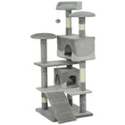 PawHut - Arbre à chat 53 po - grand meuble condo - gris-Le design à plusieurs niveaux offre une aire de jeu où vos chats peuvent sauter librement 